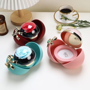 Round Bow Preserved Eternal Rose Gift Box Necklace Ring Pendant Jewelry Storage Box Valentines Day Engagement Propo