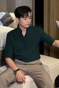 Summer Men Short Sleeve Shirt K-style Silm Trendy Handsome Stand-up Collar Half Length Half Half Sleeve Shirt Mens Clothing Tops