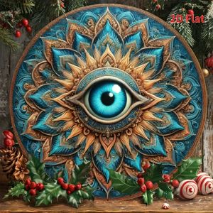 Greek Evil Eye Metal Wall Decor - 2D Flat Round Plaque for Office Entryway Cultural Gift