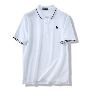 Shiny Pique Cotton Short Sleeve Polo Shirt Casual Anti-Wrinkle Mens Collared Top American Casual Quality Business Gentleman Style