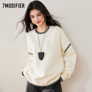 7.Modifier | Áo len trơn cổ tròn phối màu oversized