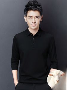 ROMON | Lomond Mens Long Sleeve Polo Shirt Spring Autumn New Wool Blend Solid Color Inner Wear T-Shirt Fashionable Urban Style