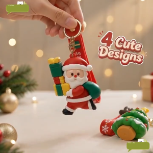 3d Cartoon Silicone Christmas Keychain Santa Claus Christmas Tree Key Chains Key Ring Cute Christmas Gifts