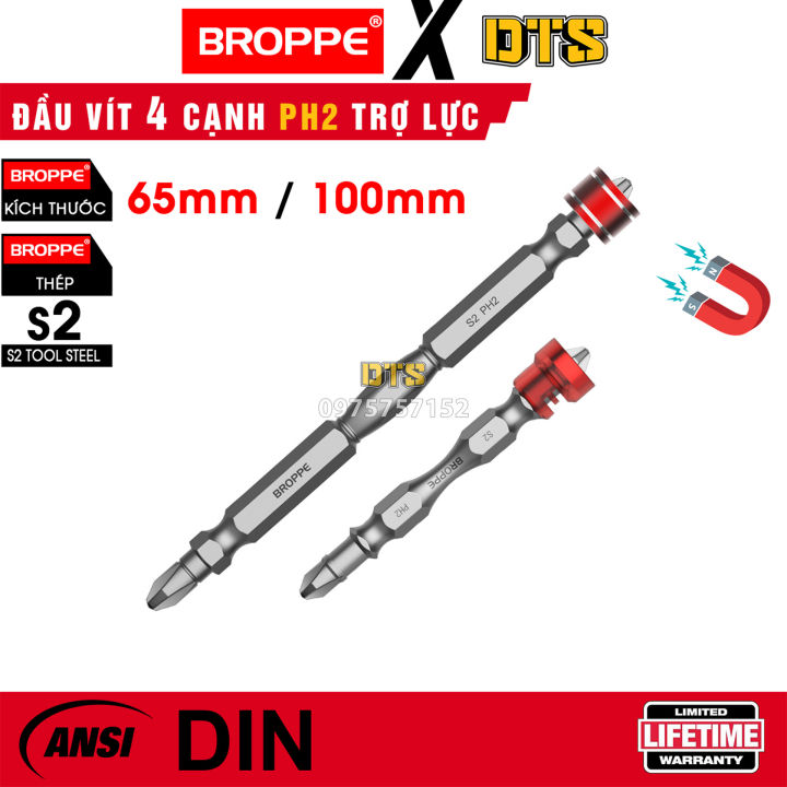 Mũi vít 4 cạnh có nam châm trợ lực PH2 dài 100mm BROPPE | Đầu mũi bắn ...