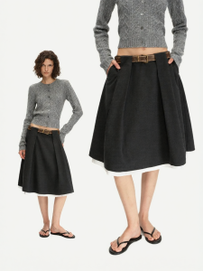 Elegant High Waist Retro Color Blocking A-Line Skirt