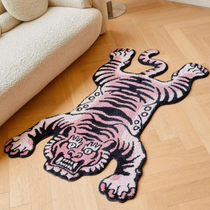 VIKAMA Vintage Tattoo Blue Tiger Bath Mat Water Absorbent Non Slip Irregular Shape Bathroom Balcony Anti Wear Decor Area Rug