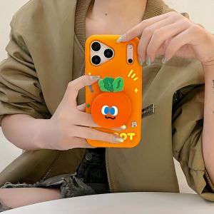 EOENKK | Lovely 3D Carrot Head Grip Top Holder Phone Case For iPhone 17 16 15 14 13 12 Pro Max Plus 17 Pro 16e Shockproof Cute Back Cover