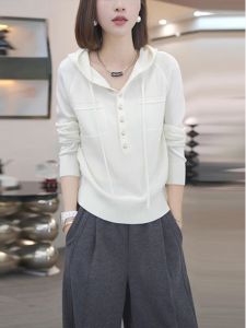 plus Size Womens Knitted Hoodie Casual Loose Fit Button up Long Sleeve Regular Length Solid Color Autumn Winter Fashion