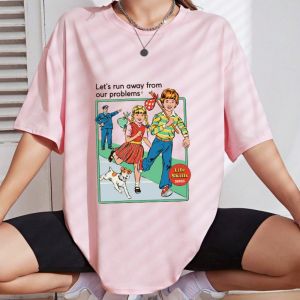 Lets Run Away From Our Problems" Kids & Cop Vintage Graphic Vinyl Heat Transfer Sticker Washable Iron-On Transfer Sticker