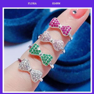 FLORA 0149N - Nhẫn bạc ta hình nơ màu hồng xanh lá trắng dành cho bé gái