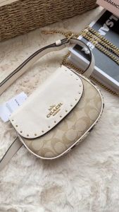 [Luxuco] Free Shipping 100% Original Coach Saddle Women Belt Bag In Signature Canvas C8690