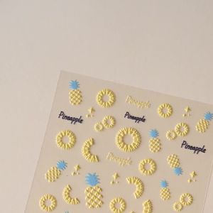 1Pcs 5D Embossed Yellow Pineapple Nail Stickers Summer Cute Fruits Self-Adhesive Nails Decals Y2K Pineapple Manicure Decorations