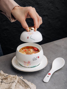 Commercial Ceramic Soup Pot with Lid Water-Insulated Small Size for One Person Buddhist Leap Wall Soup Bowl Cup for Cooking