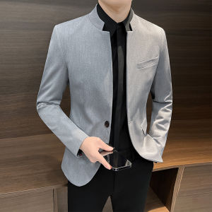 Casual Leisure Mens Stand Collar Suit Jacket New Chinese Style Youth Fashion Polyester Fiber Long Sleeve Business Casual