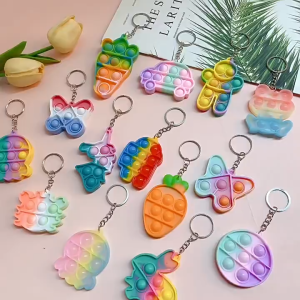 Pop-It Fidget Keychain | Goodie Bag Mini Toy | Squishy Toys | Stress Relief | Cartoon Key Ring | Christmas Gift