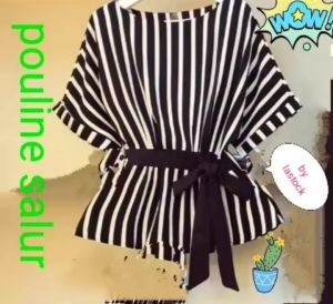 #Blouse salur ikat pinggang hitam #Atasan ikat hitam