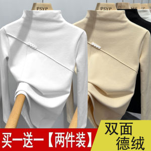 Womens Long Sleeve Thermal Shirt Half High Collar Velvet Inner Wear Top Fashionable Versatile Autumn Winter Season Commute Style