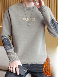 ROMON | Lormen Mens Fleece Lined Round Neck Knitwear Casual Loose Base Layer Shirt Warm Winter Fashion City Style Polyester Fiber