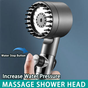 Shower Head 3 Modes Booster Shower Head Set Adjustable High Pressure Water Saving Shower One-Key Stop Water Household Bathroom