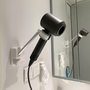 Adjustable Bathroom Hairdryer Holder Wall Mounted Hands-Free Stand Metal No-Drilling Required Modern Minimalist Design