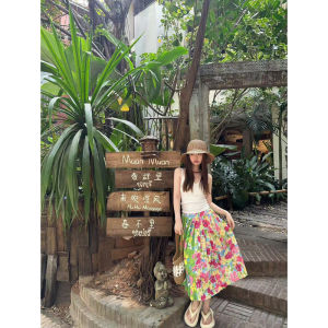 High Waist Midi Skirt Floral Print Color Block Vintage Gingham Pleated Half Body Skirts Womens Fashion Spring 2025