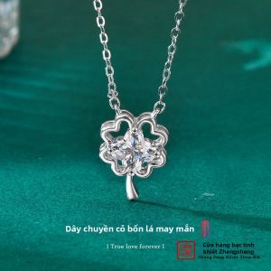 GANGZHENGSHENG | Mặt Dây Chuyền Bốn Lá May Mắn S925 Bạc Sterling Moissanite