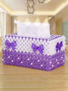 Handmade Beaded Pearl Bow Tissue Box Material Package DIY Creative Weaving Paper Extraction Box Ornament Decoration Finished Product