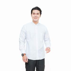 kemeja Pria Lengan Panjang Polos Slim Fit Kerah Shanghai - Kemeja Pria Linen - Kemeja Linen Pria Lengan Panjang