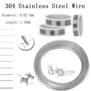 1-100M 304 Stainlesss Steel Spring Wire Hard/Soft Single Strand 0.02-3mm Anti-Rust Craft Wire for Lashing DIY