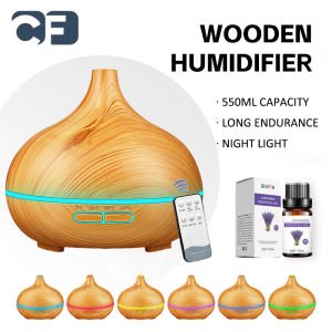 550ML Wood Grain Air Humidifier For Room Purifier Ultrasonic Diffuser With Essential Oil 7LED Night Light Atomizer