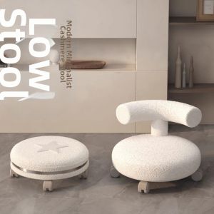 ANJIESHUN | Silent Rotating High-end Round Stool with Backrest and Wheels