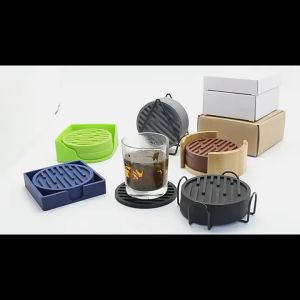7 Pcs/Set Round Silicone Cup Pad Non-slip Drink Coasters Coffee Tea Table Mat - 6 Pads 1 Holder