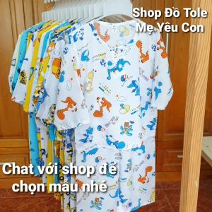 Bộ ngủ dài tay bé trai Size 7 (18-19kg). Vải tole/lanh 2 da loại 1 mát rượi. Có 2 nút cài trước cổ