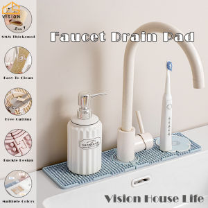 Vision Silicone Faucet Mat Pad Sakura Pattern Sink Splash Guard Faucet Draining Mat Soap Sponge Holder Bathroom Draining Pad Faucet Handle Drip Catcher Tray Non-Slip Soap Holder