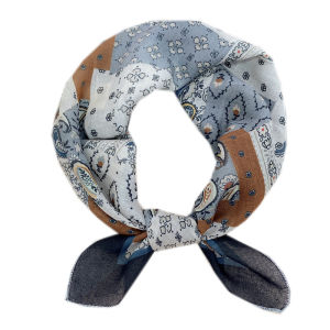 Silk Scarf Small Square Towel Female Retro Fancy Navy Blue Paisley Small Scarf Suit Ins Bandana Headband