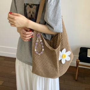 Korean Style Large Capacity Woven Hollow out Tote Bag Womens Summer Lazy Fashion Versatile Commuter Single Shoulder Bag Trendy