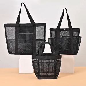 New High-Capacity Mesh Beach Bag with Multiple Pockets for Travel Makeup and Toiletries Storage
