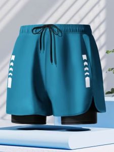 New Arrival Double Layer Men Boxer Swimming Trunks Anti-Embarrassment Quick-Drying Soakable Vacation Hot Spring plus Size Beach Pants Swimsuit