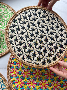 Handmade Rattan Colorful Cup Mat Heat Resistant Pad Dining Table Plate Bowl Mat Purple Clay Teapot Set Wall Decoration Accessories