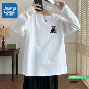 Jeanswest Mens Long Sleeve round Neck T-Shirt Pure Cotton Breathable Loose Fit Spring Autumn New Style Casual Comfortable Top