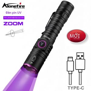 Zoom UV Đèn Pin LED 365 395nm Type-C Sạc Thân Nhôm Vô Hình Mực Bút Đánh Dấu Cho Chó Mèo Nước Tiểu Tinea Phát Hiện Tiền Bọ Cạp Ánh Sáng Huỳnh Quang