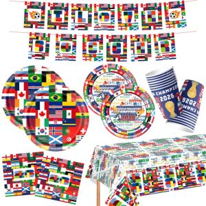 Hasbro | International World Flag Disposable Tableware Set - Paper Plate Napkins Cup Banner Tablecloth for Football Party Decoration
