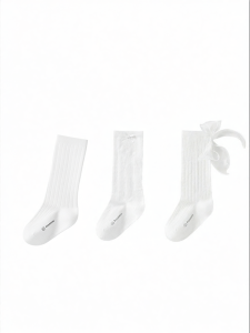 Purcotton | Summer New Girls Legwear Socks Bow Design White Cotton