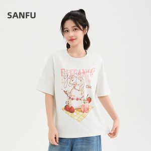 SANFU | Chess Horse Print Short Sleeve Round Neck Loose Women T-Shirt