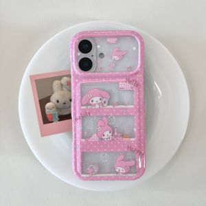 Sanrio | Fashion Korean Hollow Out My Melody Pink Shockproof Phone Case For iphone 17 Pro Max 16 15 17 Lens Protective Cover With Chain