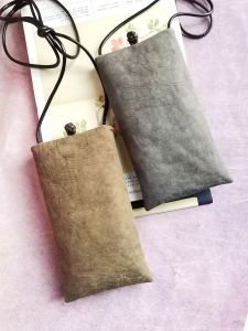 Retro Texture Mini Crossbody Vertical Mobile Phone Bag Simple Chic Zen Style Cotton Fabric Pouch for Women Fall 2023