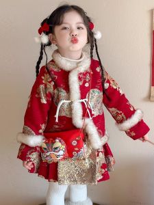 Thickened Velvet Childrens Cheongsam Winter Clothes Baby New Year Celebration Outfit Toddler Traditional Chinese Costume