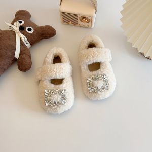 Princess Girl Furry Shoes Winter Soft Cute Cotton Boots Childrens Bean Bean Shoes Velcro Closure Rubber Sole Velvet Upper