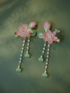 Childrens Hair Clips Original Design Lotus Leaf Lotus Puffball Ancient Style Headwear Hanfu Hair Accessories Tassel Pair Clip