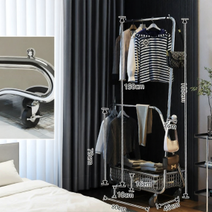 Modern Minimalist Double Layer Clothes Rack with Wheels